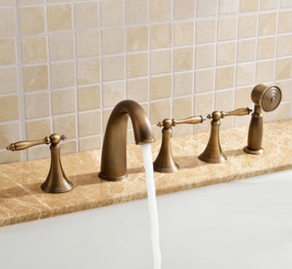 Verde Classical Antique Soild Brass Bathroom Tub Faucet With Handheld Shower